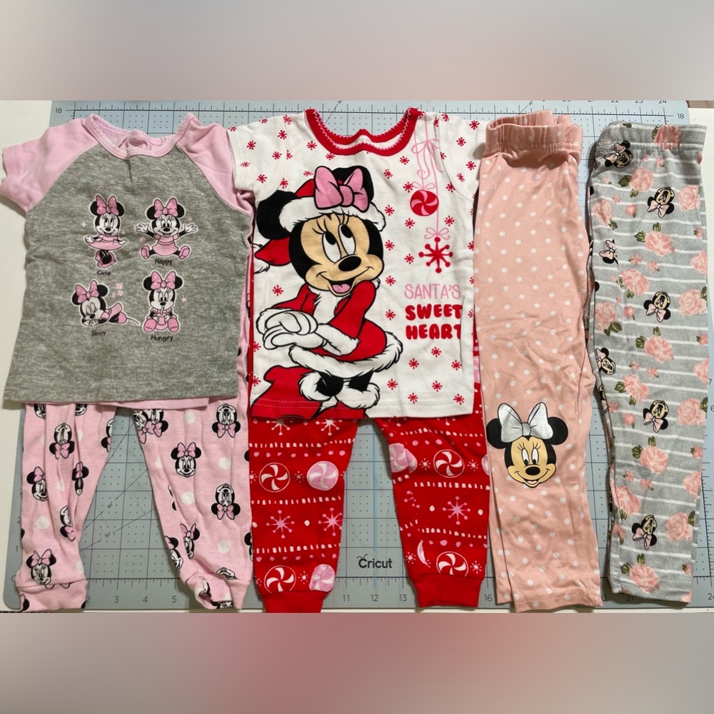 Disney Minnie Mouse themed Baby Infant pajama Set Leggings clothes *stained* 24M